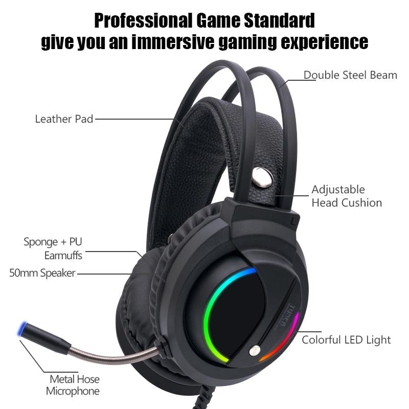 NEW K1 Head-Mounted Professional Gaming Headset - RGB Colorful Lighting Mic PC Phone For PS4 XBOX Switch Gamer Wired Headphone USB (AH)