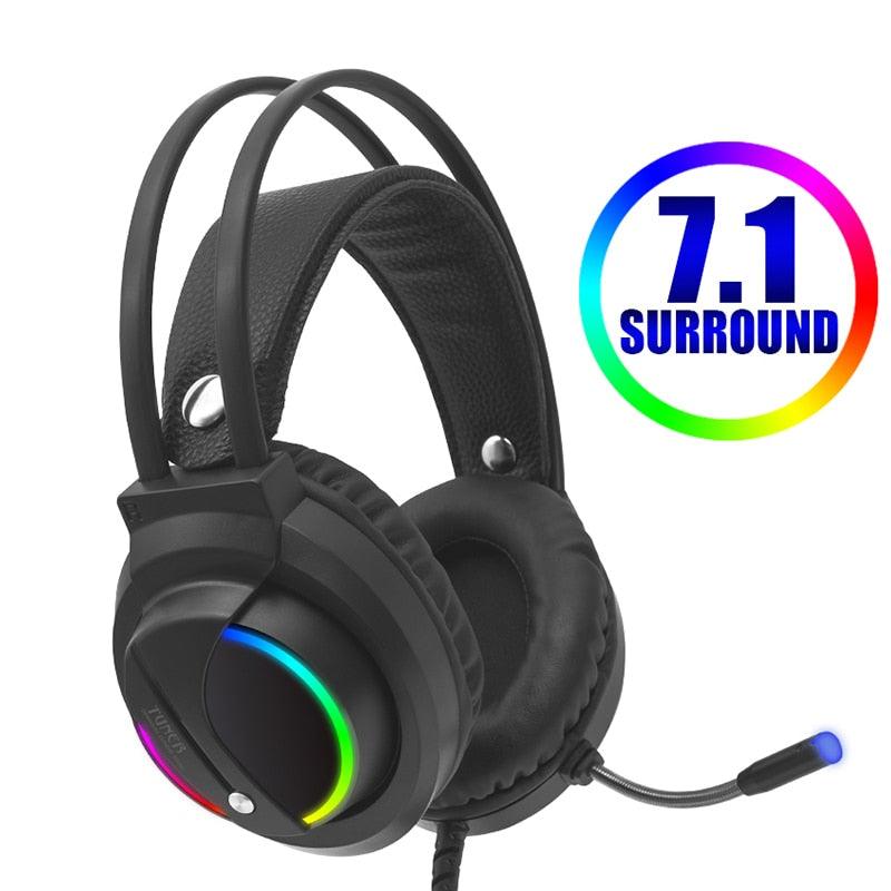 NEW K1 Head-Mounted Professional Gaming Headset RGB Colorful Lighting Mic PC Phone For PS4 XBOX Switch Gamer Wired Headphone USB (D49)(AH)