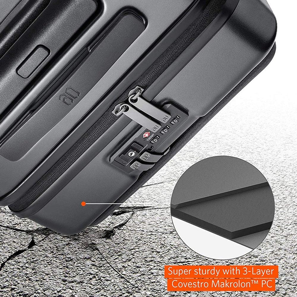 Great Carry On Luggage - Spinner Wheels 20 Inch Hardshell Compliant Suitcase - Front Pocket Lock Cover (LT1)(F78)