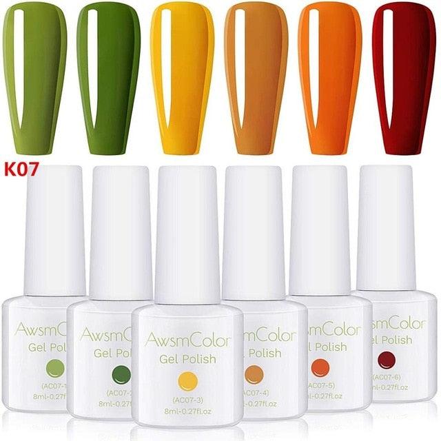 Nail Polish, Gel Nail Polish Set Soak Off Baby Pink White Glitters Nail Polish Kit 6 Colors 8ml UV LED Nail Art Gels (N1)(1U85)