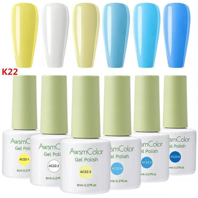 Nail Polish, Gel Nail Polish Set Soak Off Baby Pink White Glitters Nail Polish Kit 6 Colors 8ml UV LED Nail Art Gels (N1)(1U85)