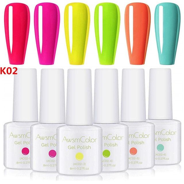 Nail Polish, Gel Nail Polish Set Soak Off Baby Pink White Glitters Nail Polish Kit 6 Colors 8ml UV LED Nail Art Gels (N1)(1U85)