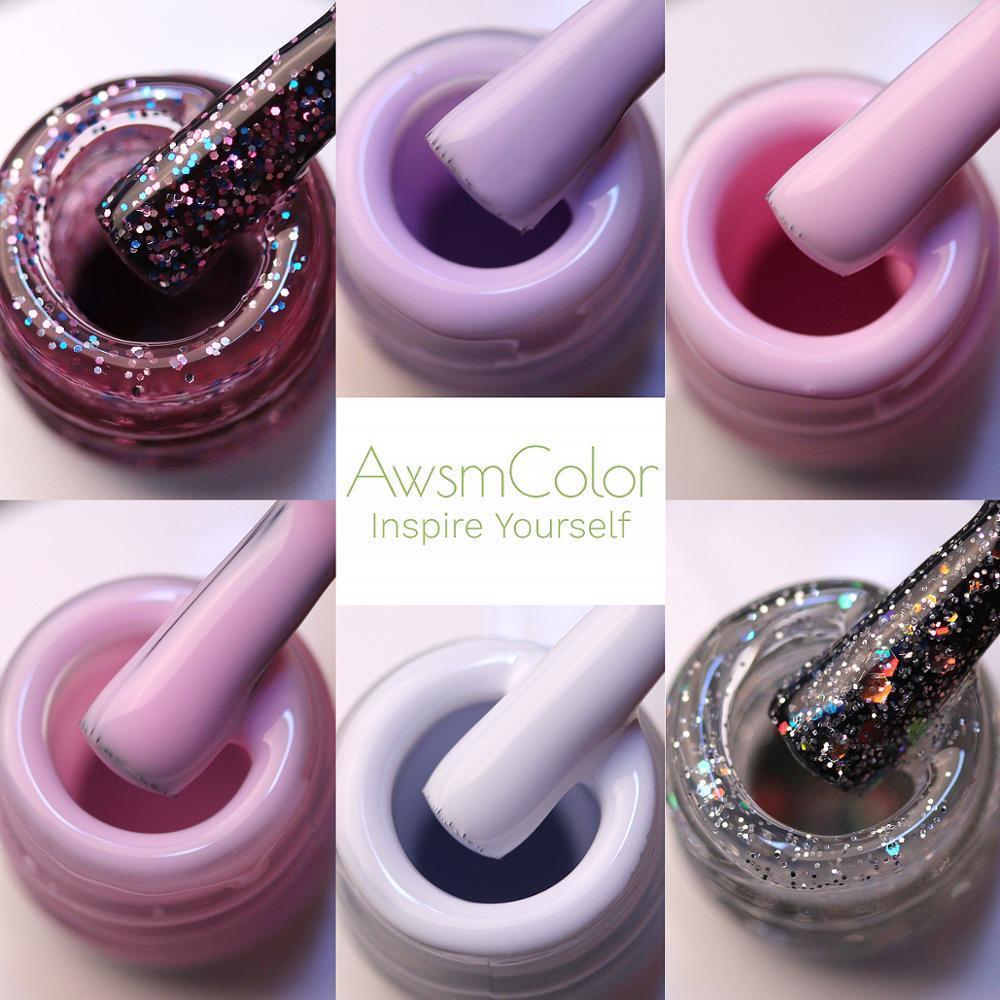 Nail Polish, Gel Nail Polish Set Soak Off Baby Pink White Glitters Nail Polish Kit 6 Colors 8ml UV LED Nail Art Gels (N1)(1U85)