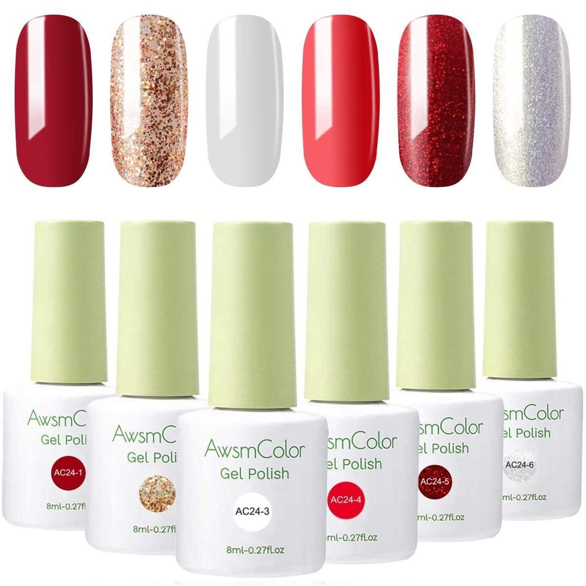 Nail Polish, Gel Nail Polish Set Soak Off Glitter Burgundy Red Sparkle White Brown Silver Nail Gel Polish Kit 6 Colors (N1)(N4)(1U85)(F85)
