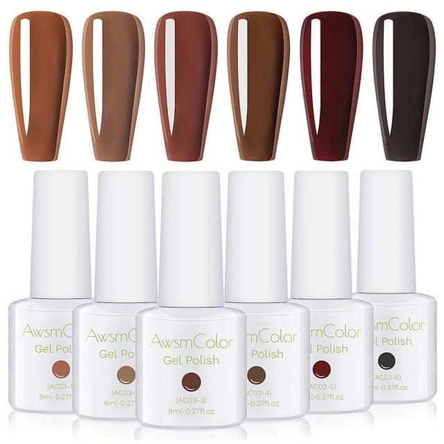 Nail Polish, Gel Nail Polish Set Soak Off Glitter Burgundy Red Sparkle White Brown Silver Nail Gel Polish Kit 6 Colors (N1)(N4)(1U85)(F85)