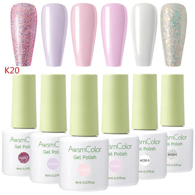 Nail Polish, Gel Nail Polish Set Soak Off Glitter Burgundy Red Sparkle White Brown Silver Nail Gel Polish Kit 6 Colors (N1)(N4)(1U85)(F85)