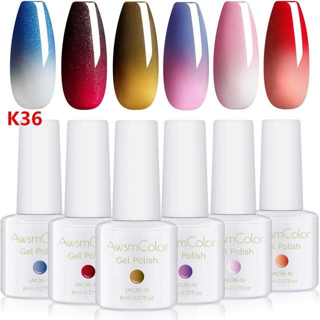 Nail Polish, Gel Nail Polish Set Soak Off Glitter Burgundy Red Sparkle White Brown Silver Nail Gel Polish Kit 6 Colors (N1)(N4)(1U85)(F85)