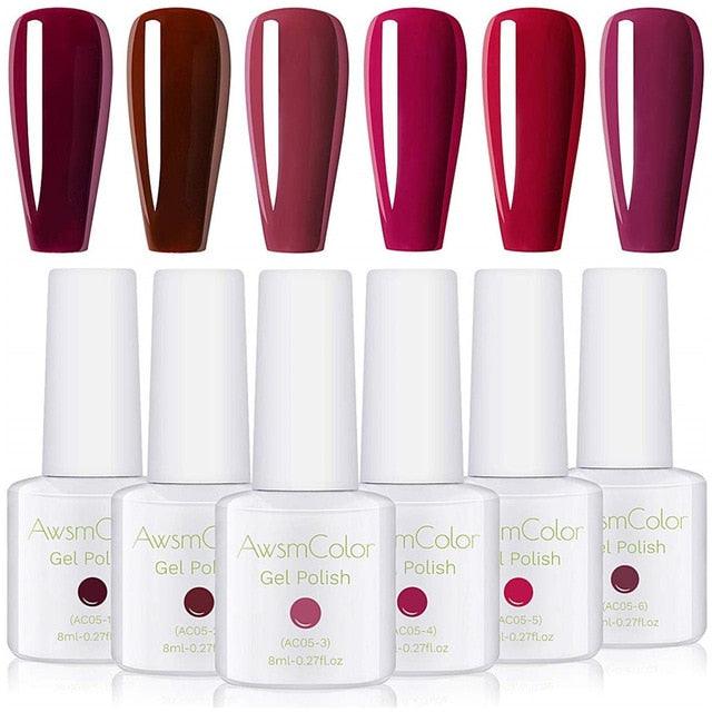 Nail Polish, Gel Nail Polish Set Soak Off Glitter Burgundy Red Sparkle White Brown Silver Nail Gel Polish Kit 6 Colors (N1)(N4)(1U85)(F85)