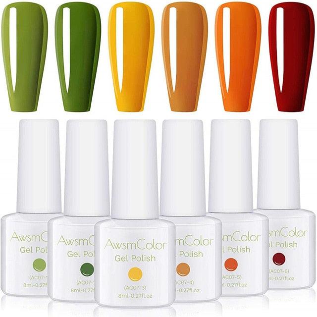 Nail Polish, Gel Nail Polish Set Soak Off Glitter Burgundy Red Sparkle White Brown Silver Nail Gel Polish Kit 6 Colors (N1)(N4)(1U85)(F85)