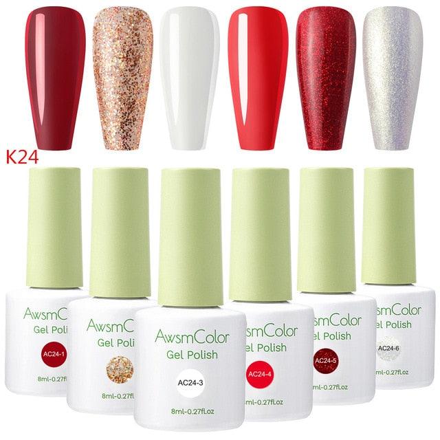 Nail Polish, Gel Nail Polish Set Soak Off Glitter Burgundy Red Sparkle White Brown Silver Nail Gel Polish Kit 6 Colors (N1)(N4)(1U85)(F85)