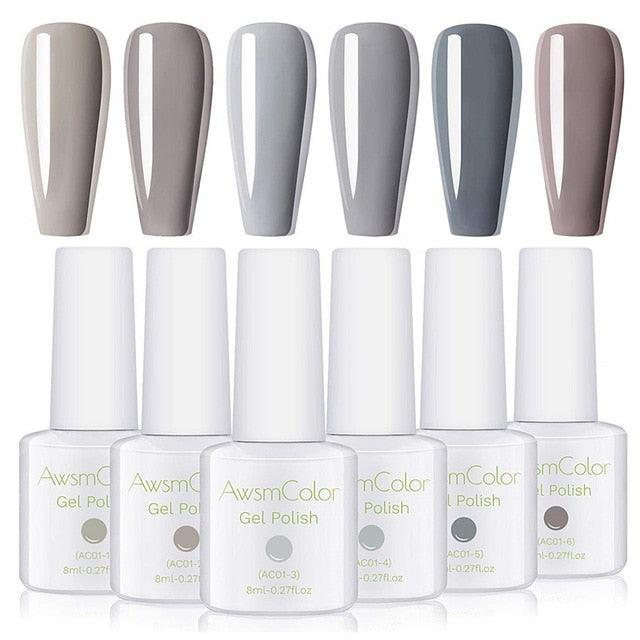 Nail Polish, Gel Nail Polish Set Soak Off Glitter Burgundy Red Sparkle White Brown Silver Nail Gel Polish Kit 6 Colors (N1)(N4)(1U85)(F85)