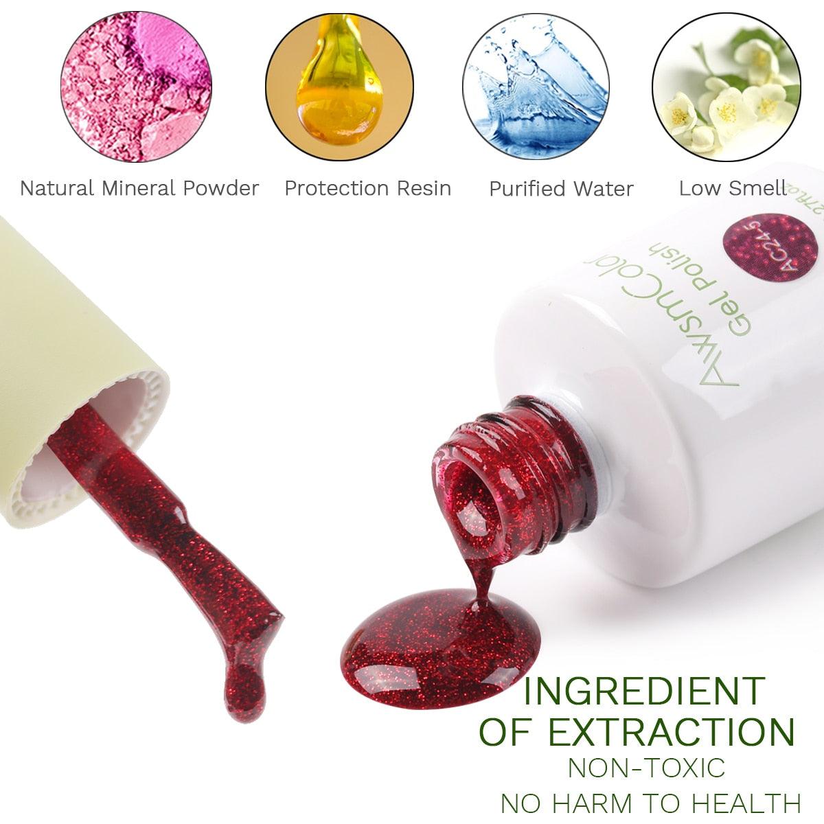 Nail Polish, Gel Nail Polish Set Soak Off Glitter Burgundy Red Sparkle White Brown Silver Nail Gel Polish Kit 6 Colors (N1)(N4)(1U85)(F85)