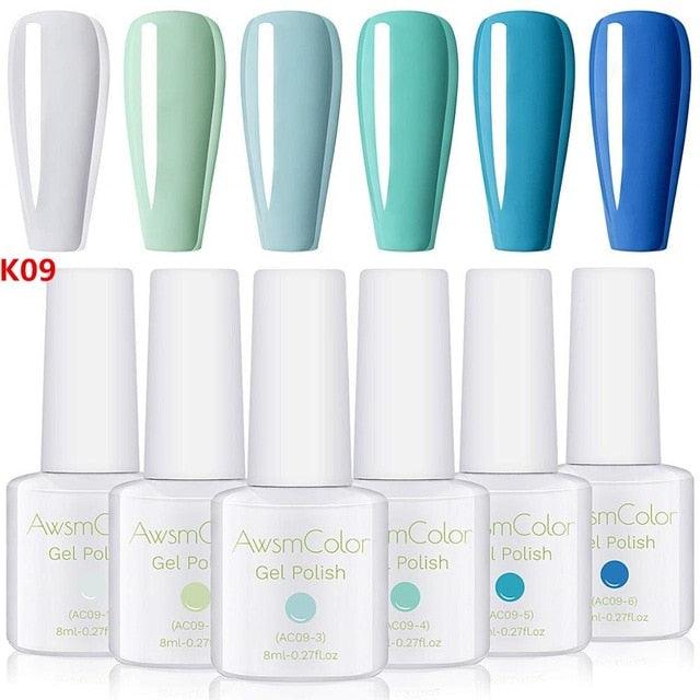 Nail Polish, Gel Nail Polish Set Soak Off Yellow Blue White Daisy Duke Nail Polish Kit 6 Colors 8ml Nail Art Gels (N1)(N2)(1U85)