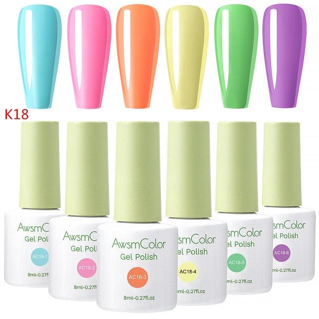 Nail Polish, Gel Nail Polish Set Soak Off Yellow Blue White Daisy Duke Nail Polish Kit 6 Colors 8ml Nail Art Gels (N1)(N2)(1U85)