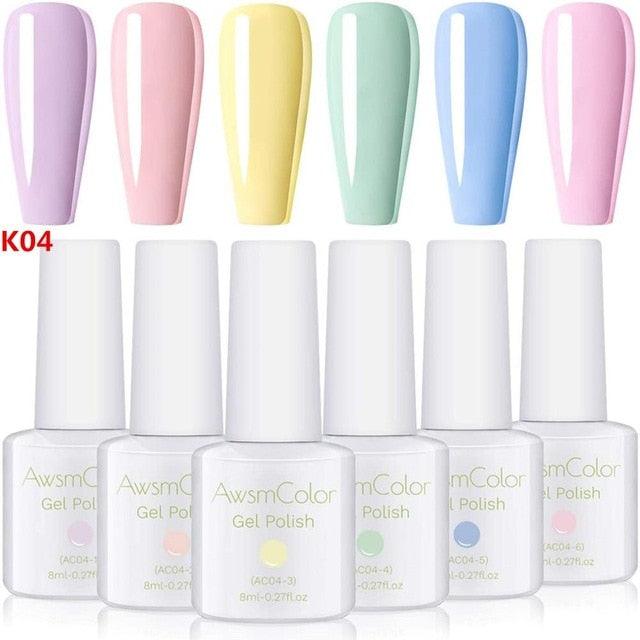 Nail Polish, Gel Nail Polish Set Soak Off Yellow Blue White Daisy Duke Nail Polish Kit 6 Colors 8ml Nail Art Gels (N1)(N2)(1U85)