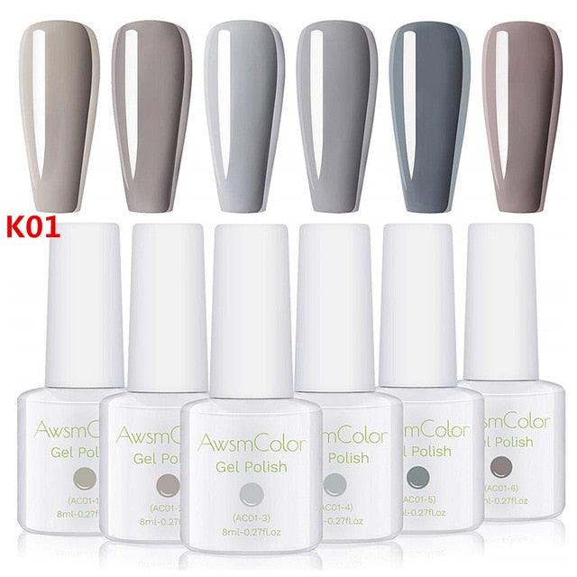 Nail Polish, Gel Nail Polish Set Soak Off Yellow Blue White Daisy Duke Nail Polish Kit 6 Colors 8ml Nail Art Gels (N1)(N2)(1U85)
