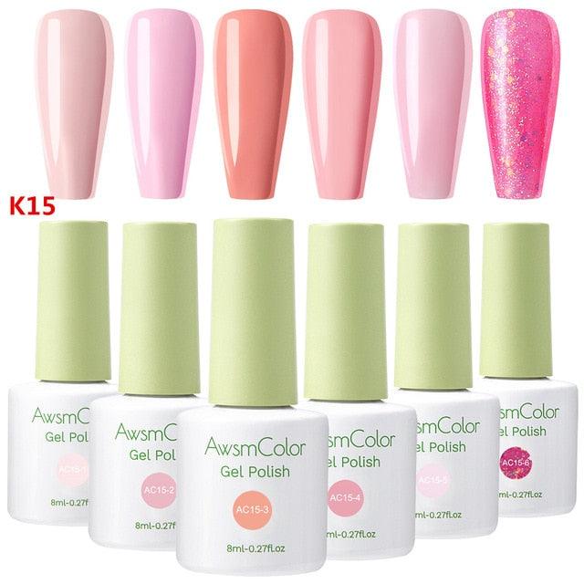 Nail Polish, Gel Nail Polish Set Soak Off Yellow Blue White Daisy Duke Nail Polish Kit 6 Colors 8ml Nail Art Gels (N1)(N2)(1U85)