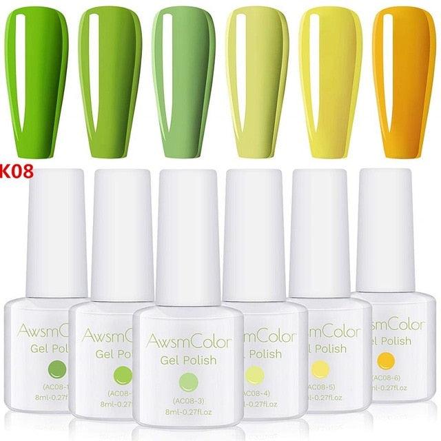 Nail Polish, Gel Nail Polish Set Soak Off Yellow Blue White Daisy Duke Nail Polish Kit 6 Colors 8ml Nail Art Gels (N1)(N2)(1U85)