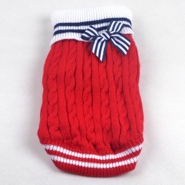 Navy Bow Dog Clothes - Small Dogs Warm Winter French Bulldog Fleece Sweater - Chihuahua Dachshund Jumpers (W4)(W5)(F69)