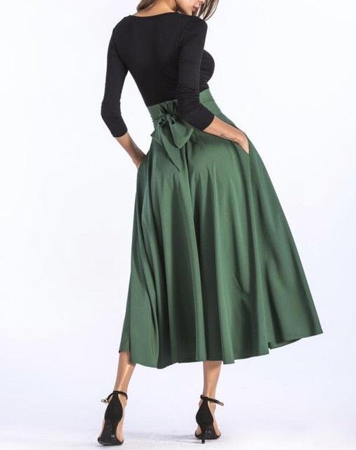 Cute Maxi Long Skirts - Plus Size 4xL 100cm Women Pleated High Waist Bow Split Skirt (TB7)(BSK)(F22)