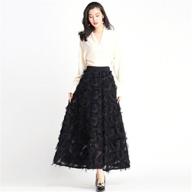 Summer Tassel Women Tulle Mesh Skirts - High Waist Puffy Ladies Skirts (TB7)(TP6)(F22)(F20)