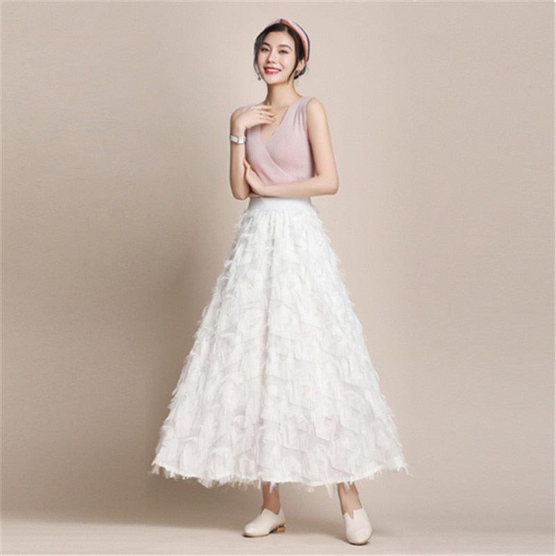 Summer Tassel Women Tulle Mesh Skirts - High Waist Puffy Ladies Skirts (TB7)(TP6)(F22)(F20)