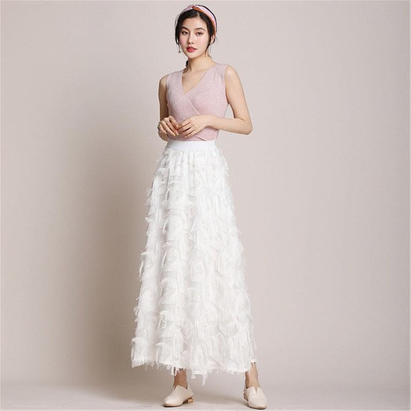 Summer Tassel Women Tulle Mesh Skirts - High Waist Puffy Ladies Skirts (TB7)(TP6)(F22)(F20)