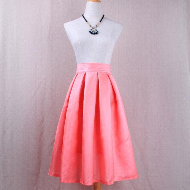 Summer Women Skirts - High Waist Pleated A-line Solid Vintage Retro Elegant Femme Skirt (TB7)