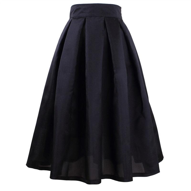 Summer Women Skirts - High Waist Pleated A-line Solid Vintage Retro Elegant Femme Skirt (TB7)
