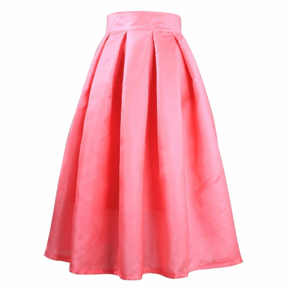 Summer Women Skirts - High Waist Pleated A-line Solid Vintage Retro Elegant Femme Skirt (TB7)