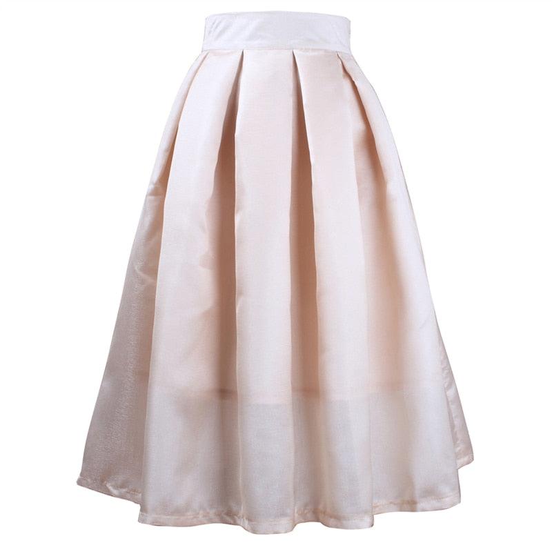 Summer Women Skirts - High Waist Pleated A-line Solid Vintage Retro Elegant Femme Skirt (TB7)
