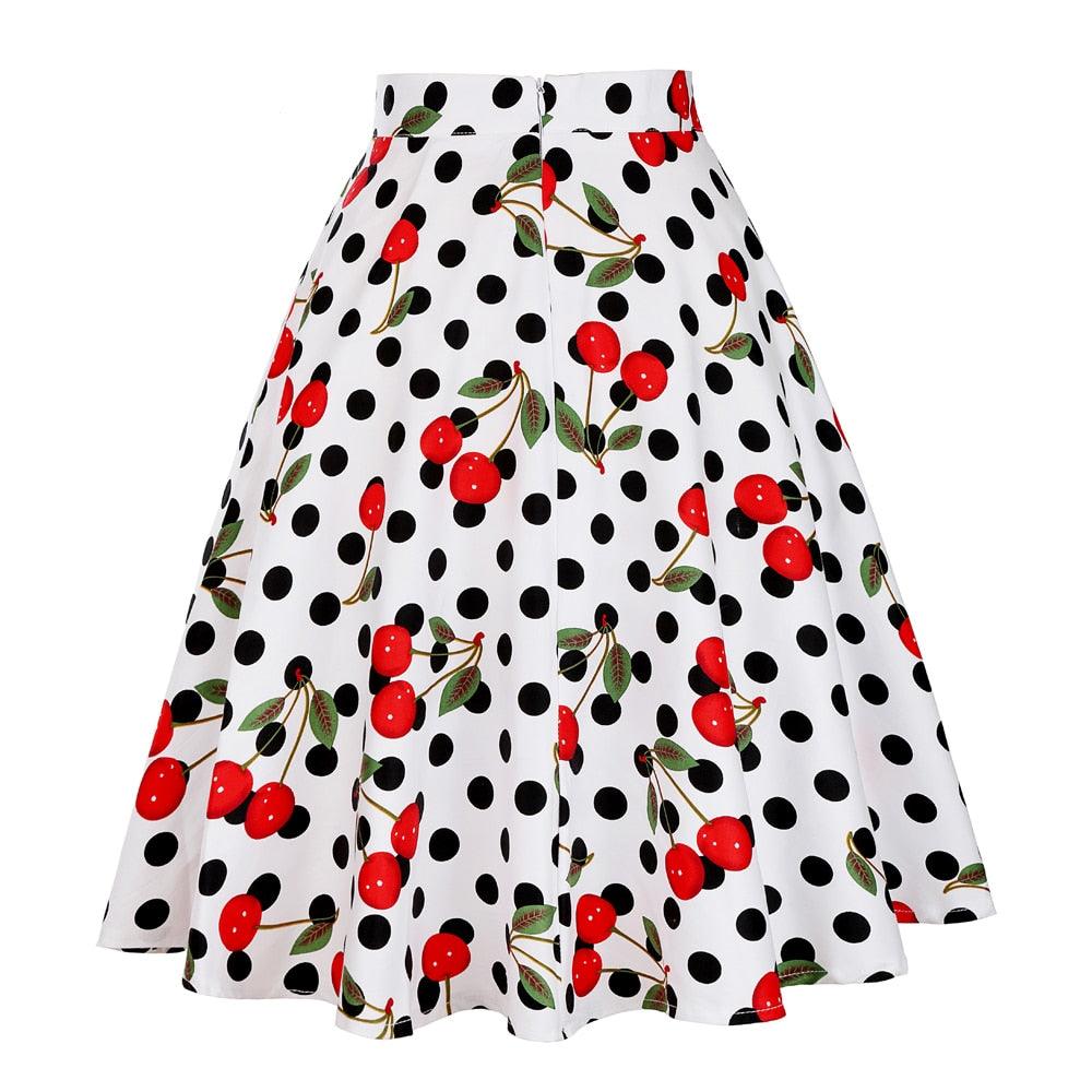 Beautiful Dots Print Ladies Women Bohemian Midi Skirts - Pleated High Waist Pleated Skirt (TB7)(F22)