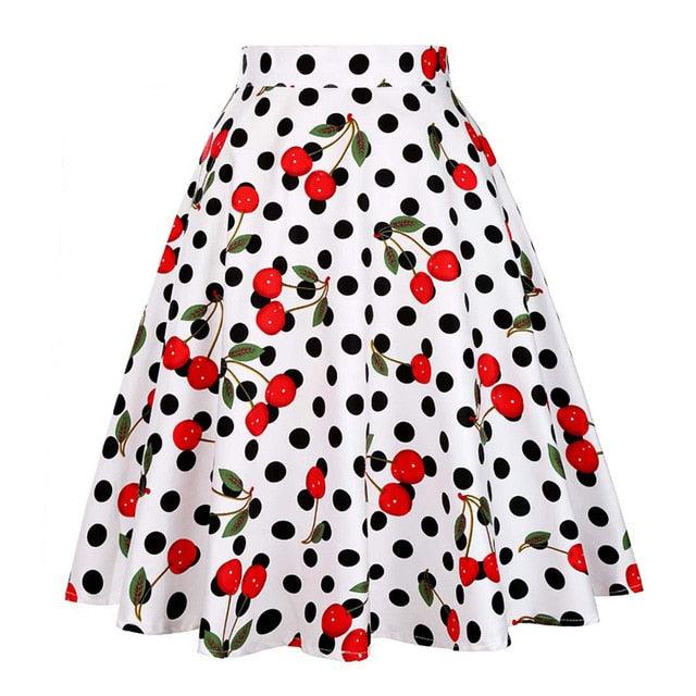 Beautiful Dots Print Ladies Women Bohemian Midi Skirts - Pleated High Waist Pleated Skirt (TB7)(F22)