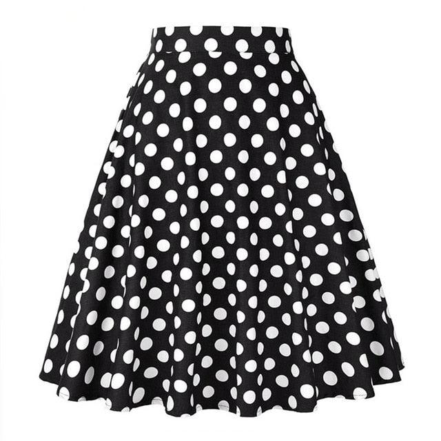 Beautiful Dots Print Ladies Women Bohemian Midi Skirts - Pleated High Waist Pleated Skirt (TB7)(F22)