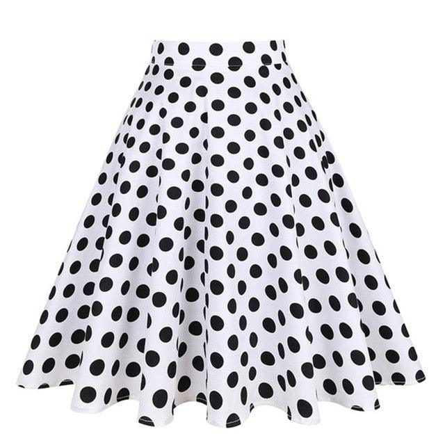 Beautiful Dots Print Ladies Women Bohemian Midi Skirts - Pleated High Waist Pleated Skirt (TB7)(F22)
