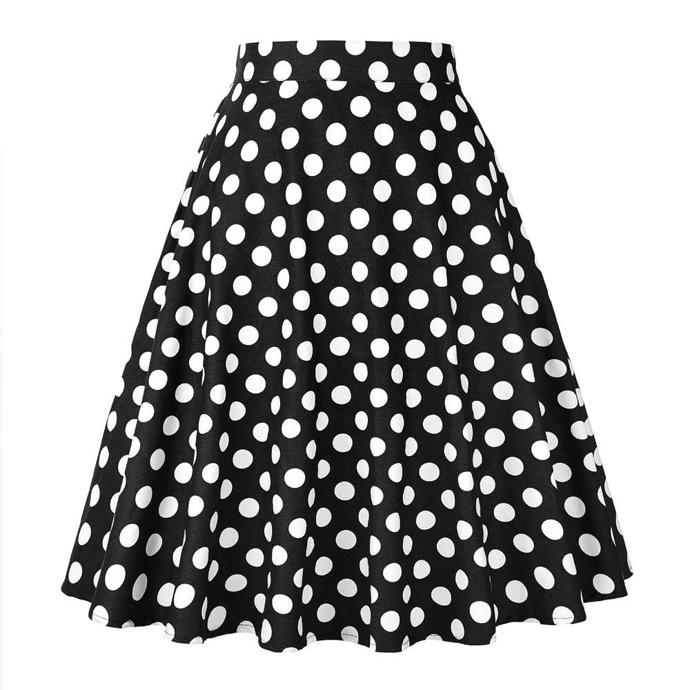 Beautiful Dots Print Ladies Women Bohemian Midi Skirts - Pleated High Waist Pleated Skirt (TB7)(F22)