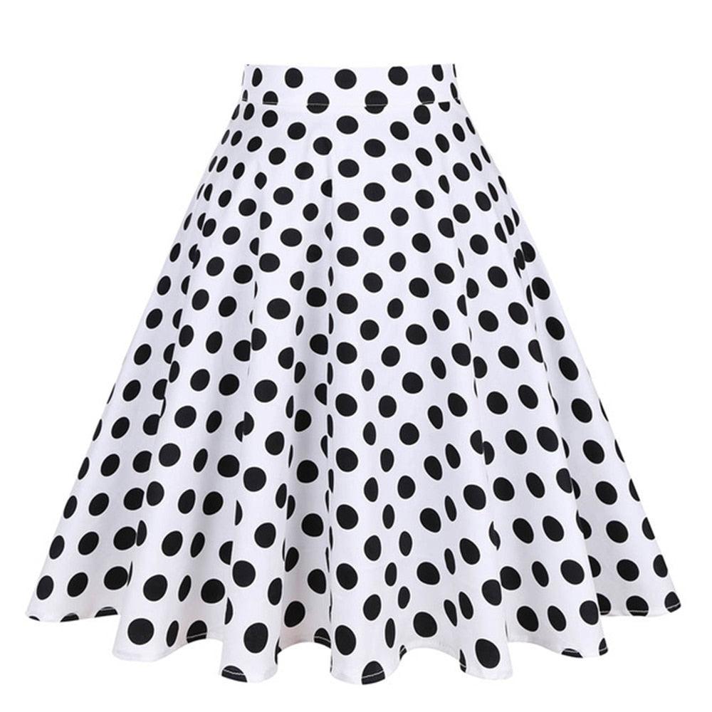 Beautiful Dots Print Ladies Women Bohemian Midi Skirts - Pleated High Waist Pleated Skirt (TB7)(F22)