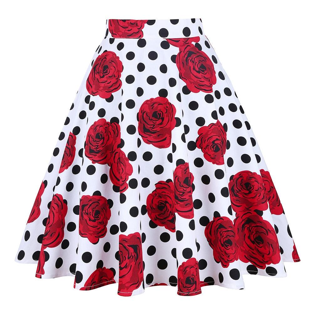 Beautiful Dots Print Ladies Women Bohemian Midi Skirts - Pleated High Waist Pleated Skirt (TB7)(F22)