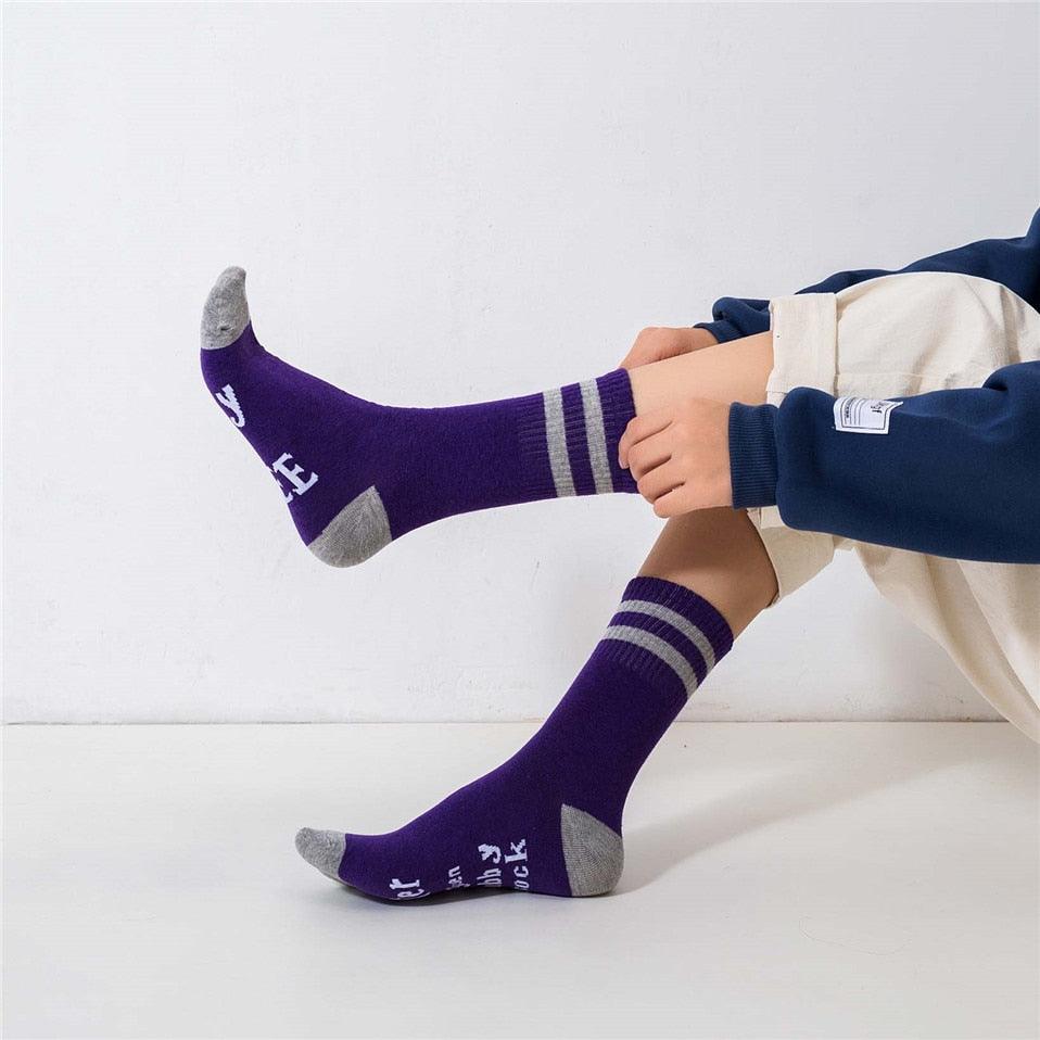 New 11 Colors Crew Socks - Purple Funny Letters Free Casual Socks (1U87)