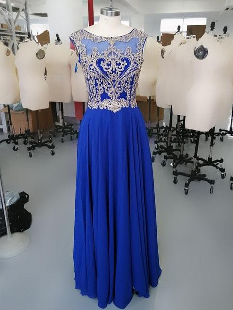 New Arrival Long Prom Dresses - Chiffon Sheer Neck Illusion Back Evening Party Gown - Beading Bodice Formal Women Dress (D30)(BWM)(WSO3)(WSO5)