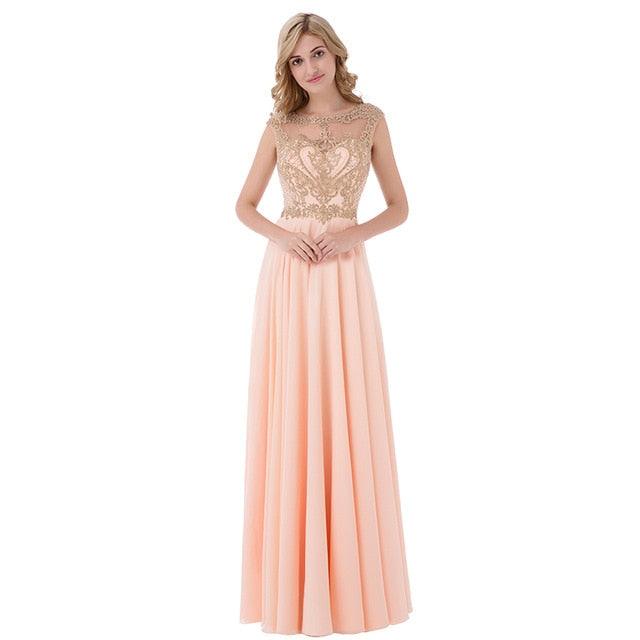 New Arrival Long Prom Dresses - Chiffon Sheer Neck Illusion Back Evening Party Gown - Beading Bodice Formal Women Dress (D30)(BWM)(WSO3)(WSO5)