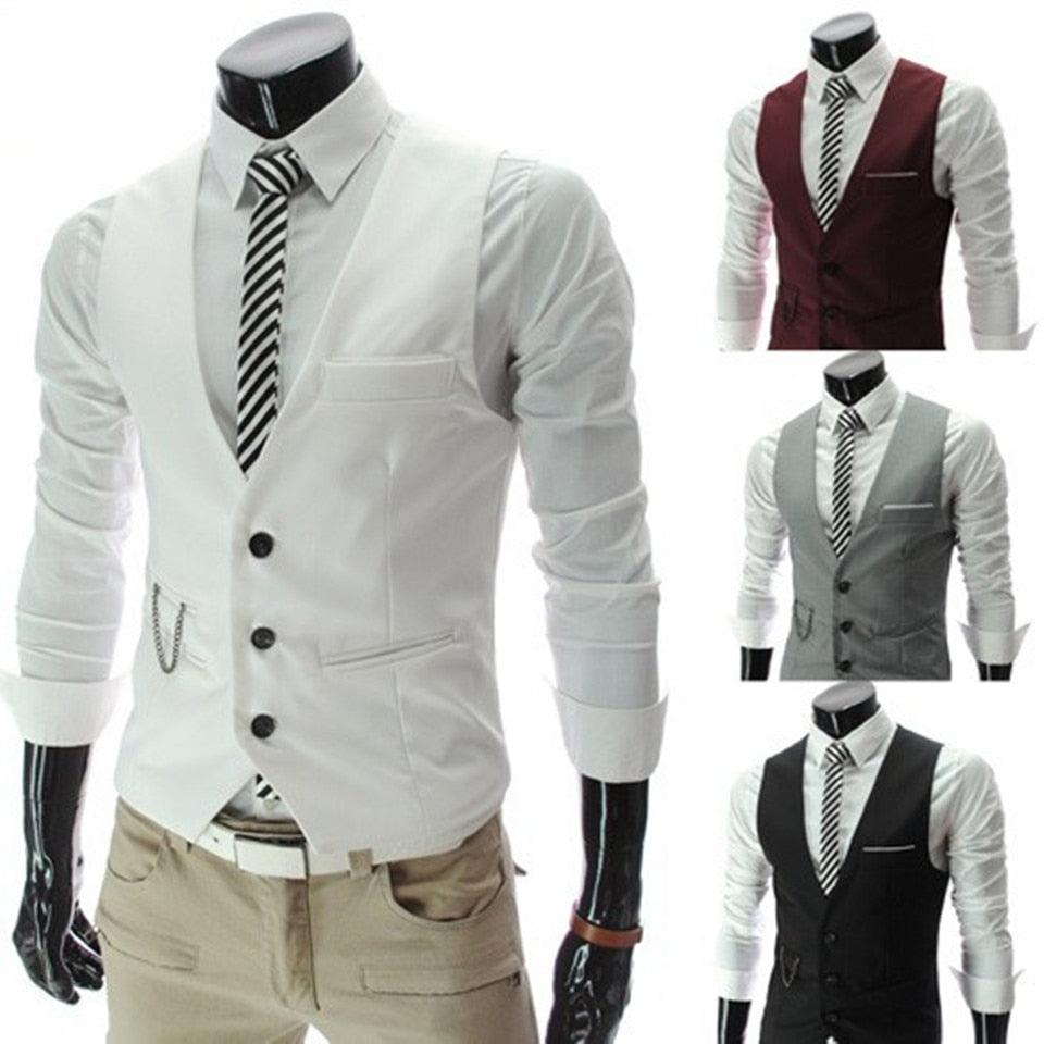 New Arrival Dress Vests - Men Slim Fit Suit Vest - Casual Sleeveless Formal Business Jacket (D8)(T3M)(T4G)