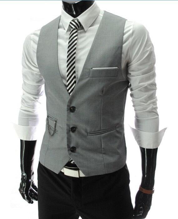 New Arrival Dress Vests - Men Slim Fit Suit Vest - Casual Sleeveless Formal Business Jacket (D8)(T3M)(T4G)