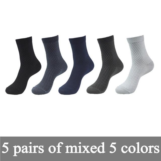 New Bamboo Fiber Men's Socks - Classic Business Brand Crew Socks - 5pairs / lot (D9)(TG8)
