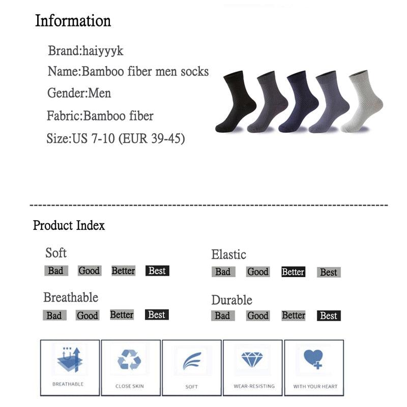 New Bamboo Fiber Men's Socks - Classic Business Brand Crew Socks - 5pairs / lot (D9)(TG8)