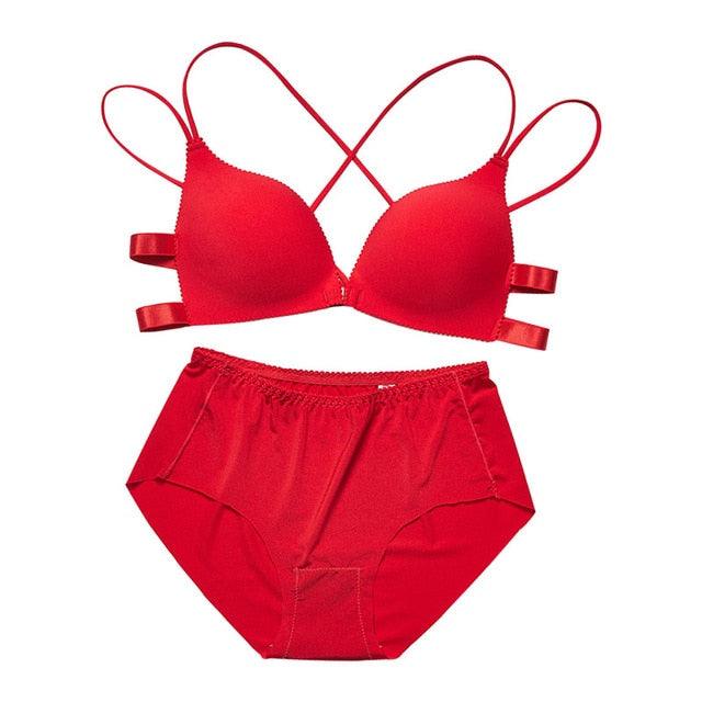 New Trending Women's Bra Set - With Front Buckle And Cross Back - Beautiful Women Gathered Adjustable Bra And Panties (2U27)(2U28)