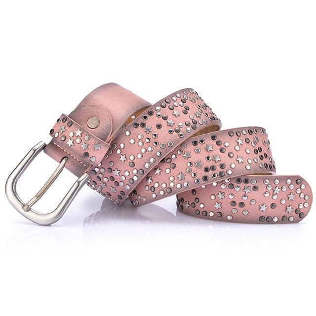 New Fashion Women's Rivet Belts - PU Genuine Leather Sequins Metal Belt (4WH1)(F44)