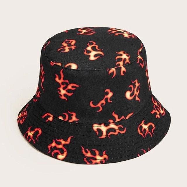 New Fire Pattern Bucket Hat - Girls Foldable print Cap - Summer Caps (2U44)