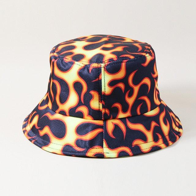New Fire Pattern Bucket Hat - Girls Foldable print Cap - Summer Caps (2U44)