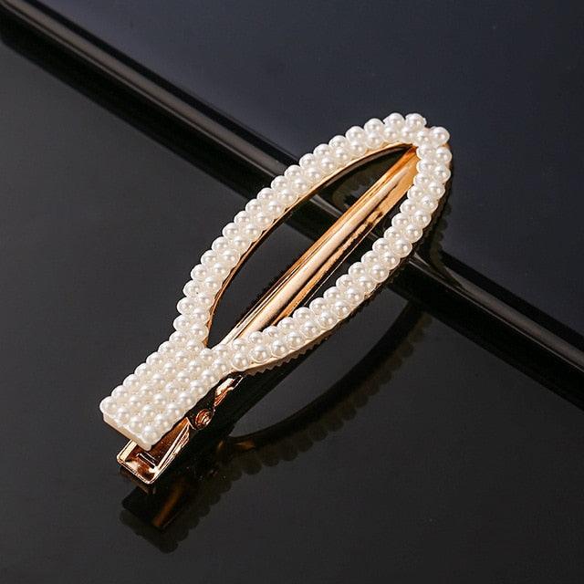 New Simulated Pearl Barrettes Beaded Geometric Women Hair Clip - Fashion Hair Pins - Hair Accessories (1U88)